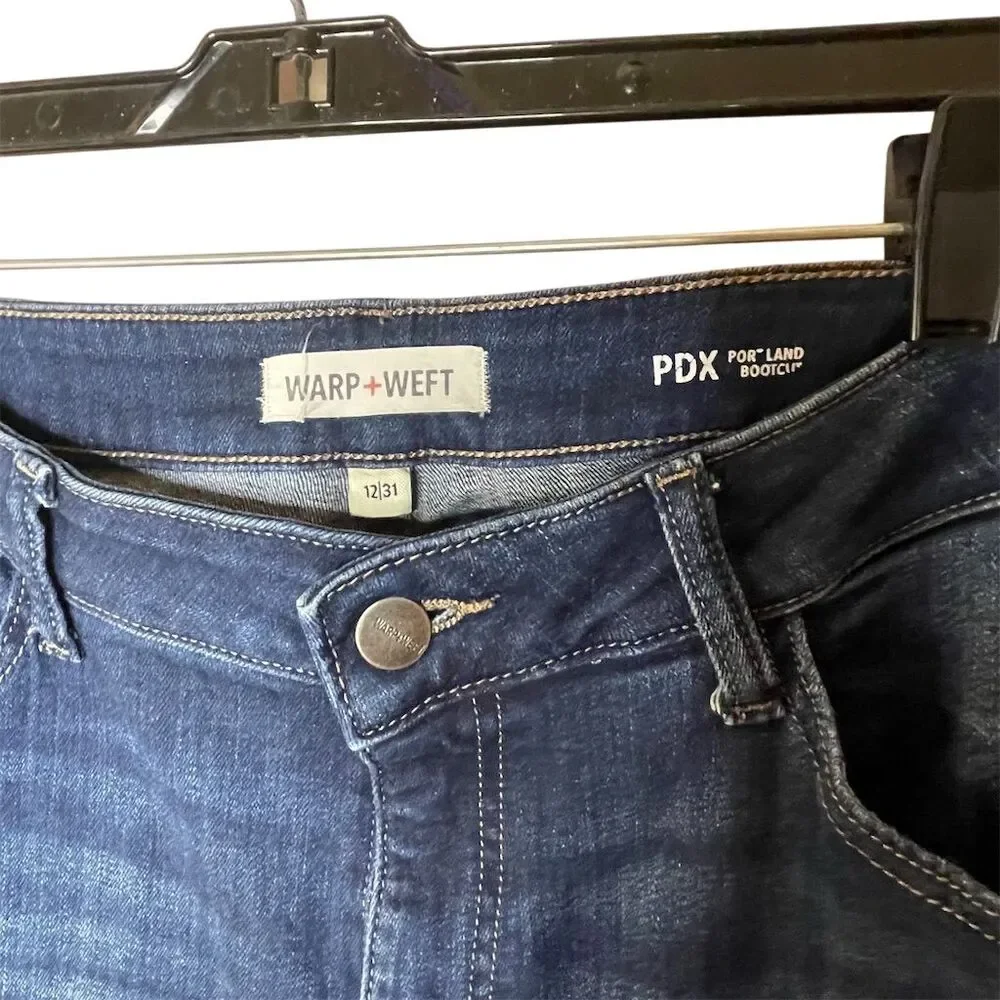 Warp + Weft PDX Women's Bootcut Jeans 12/31 Blue Dark Wash Mid-Rise Stretch - Picture 3 of 4